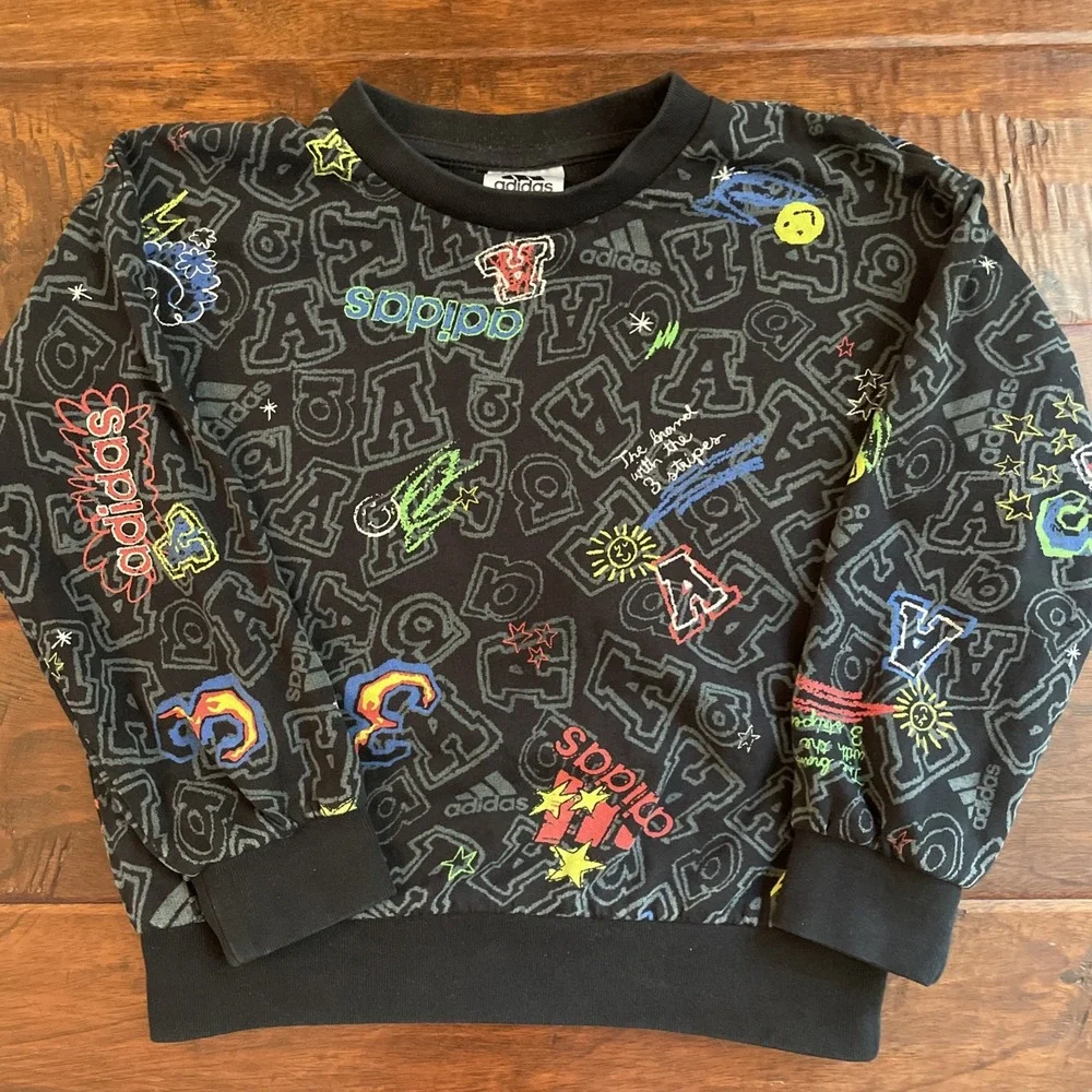 Adidas Kids All Over Print Thin Sweatshirt‎ Shirt Crewneck Cotton Size 5
